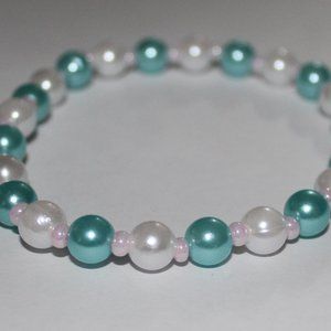 Handmade Blue and white pearl beads with pink Czech beads